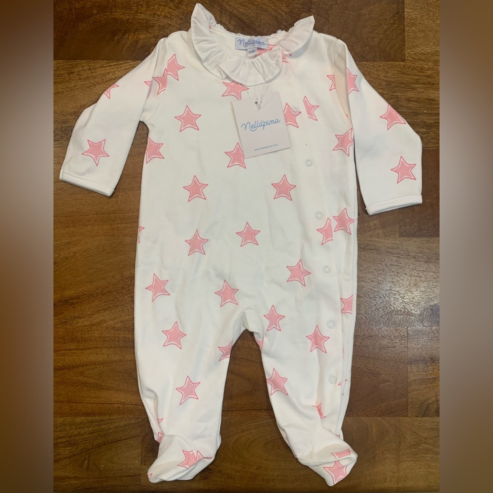 NWT Nellapima 100% Organic Cotton Pink Stars Footie